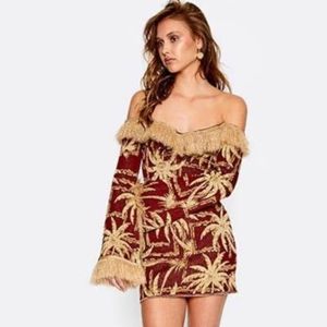 Alice McCall Deadly lady dress sz 0 red gold fringe, designer, festive fun, EUC!
